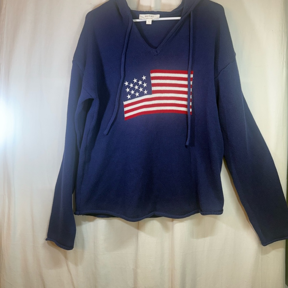 Navy Blue American Flag Knit Hoodie